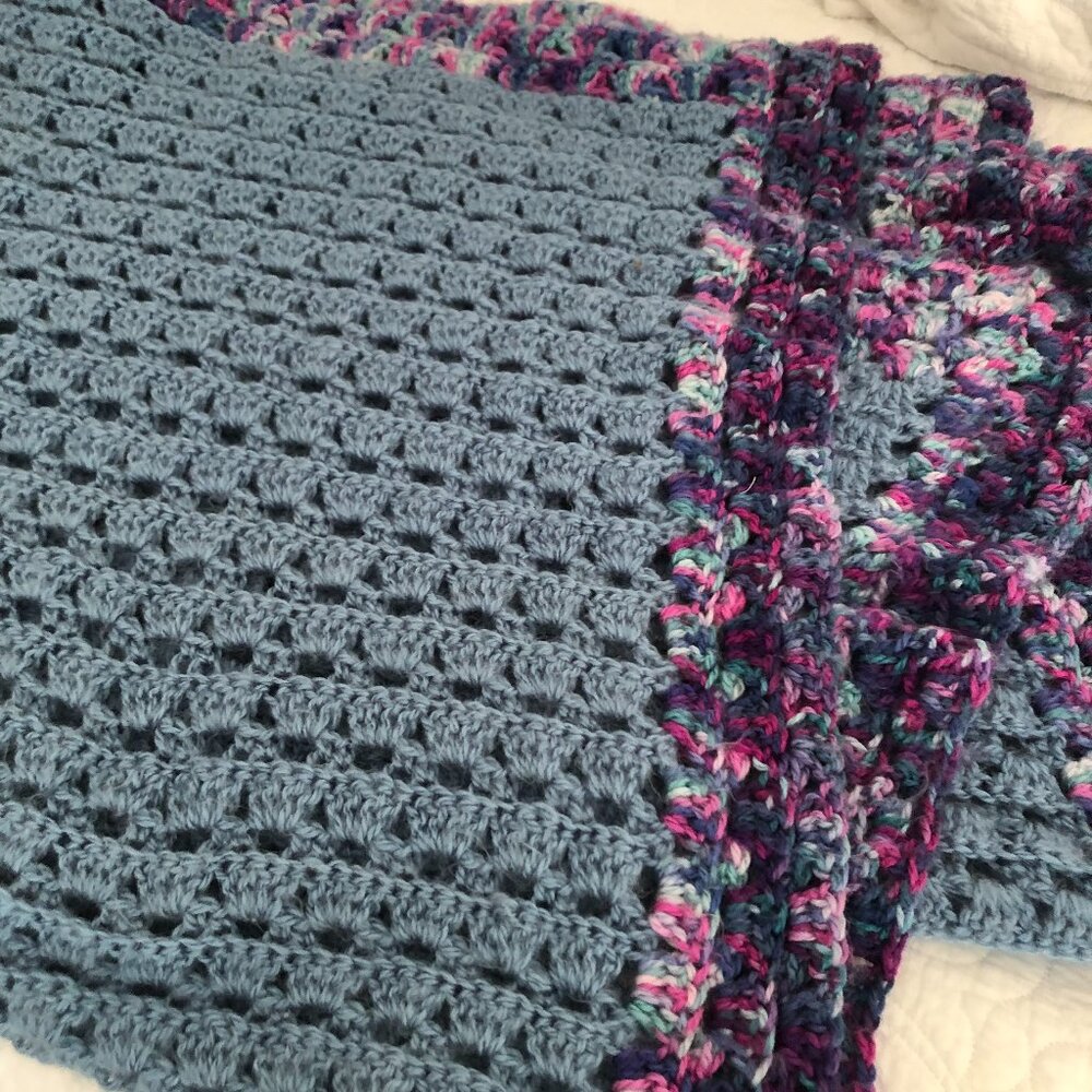 Super Soft Blue Hand-crocheted afghan